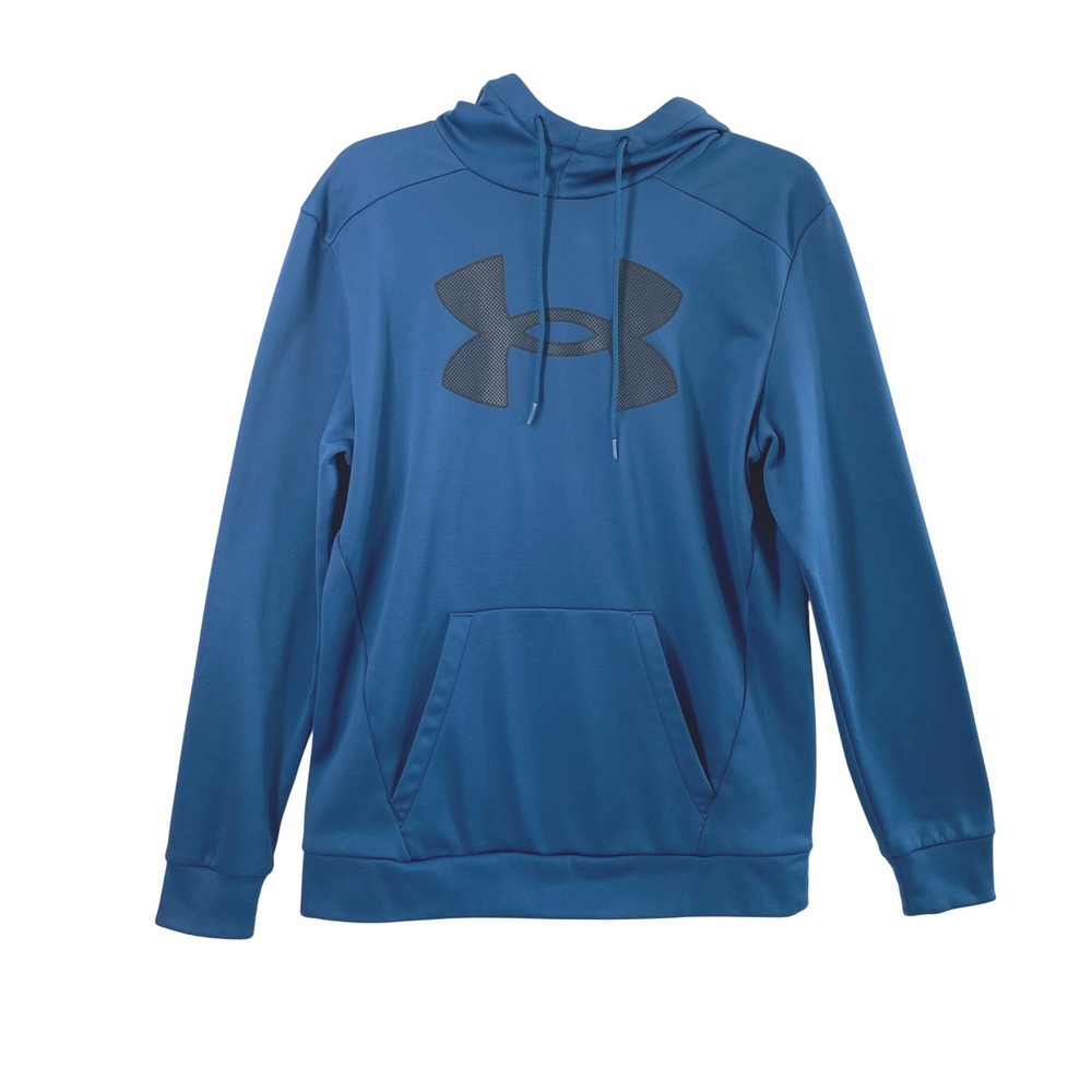 Under Armour Hoodie Mens Small Blue Big Logo Pullover Loose Fit Sport Streetwear